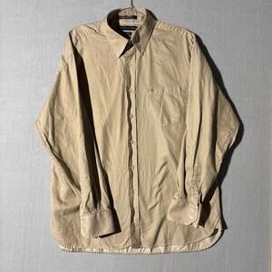 Tommy Hilfiger Vintage 80s 2 Ply Fabric Button Up Shirt Tan XL